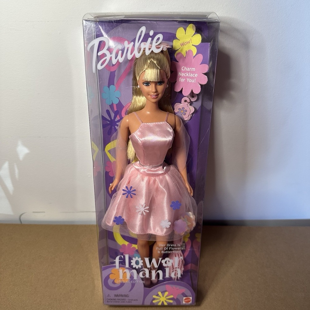 VTG 2000 Flower Mania Barbie Doll With Charm Necklace Mattel #28614 NRFB New